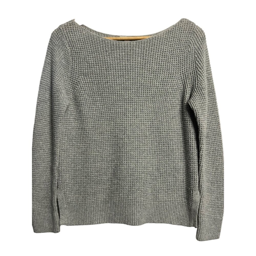 Gap Women's Grey Sweater Minimalist Medium Wool Blend Waffle Knit Crew Neck Warm